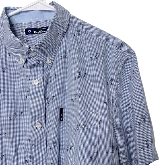 Ben Sherman Men’s Large Blue Check Short Sleeve Button Down Scooter Casual Shirt - Picture 1 of 4
